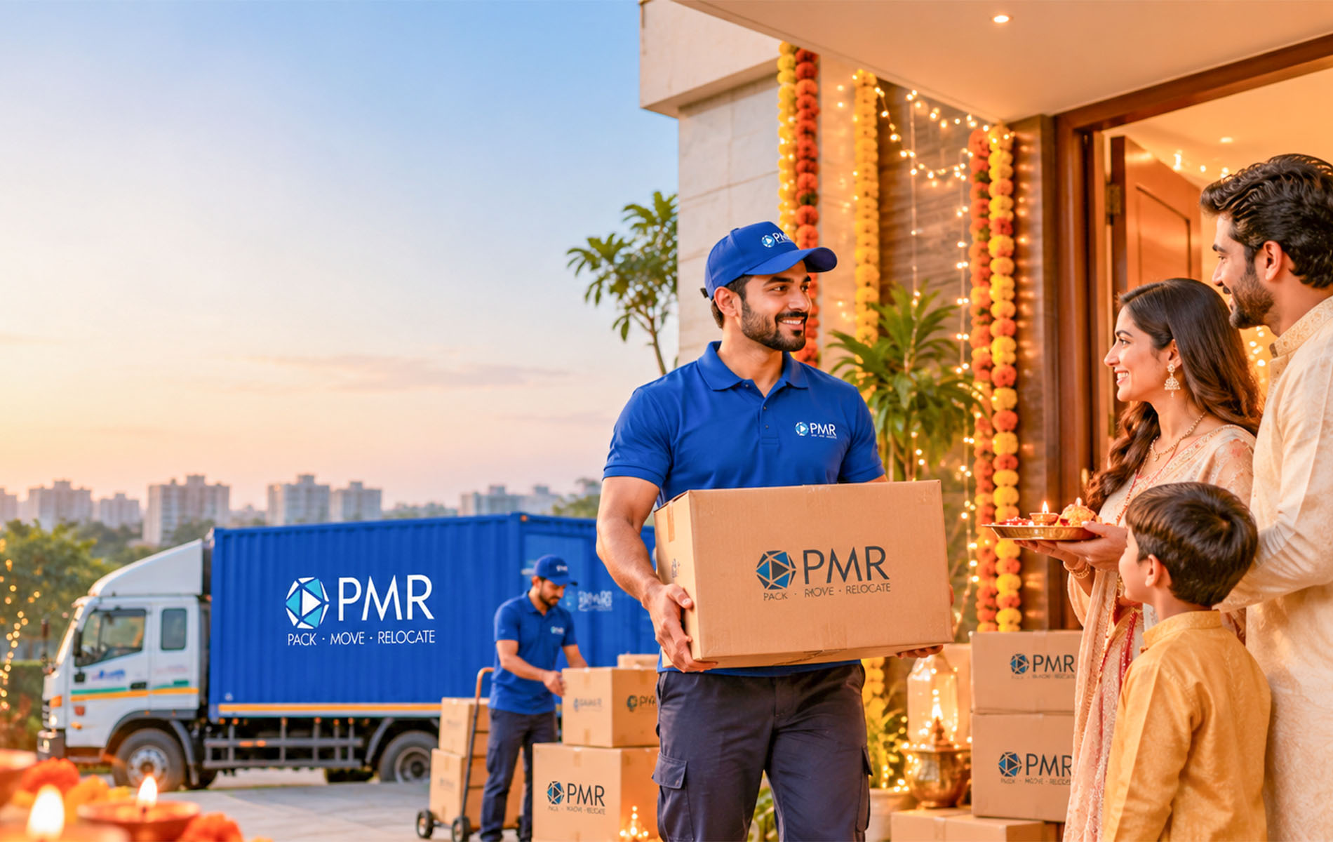 PM Relocations team delivering boxes to a family at Diwali